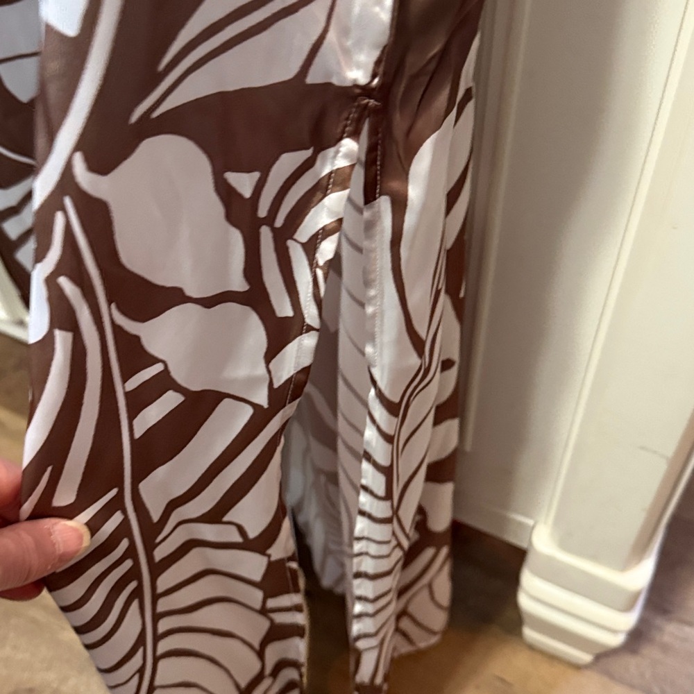 Boston Proper Taupe and Cream Leaf Print Dress - Picture 9 of 10